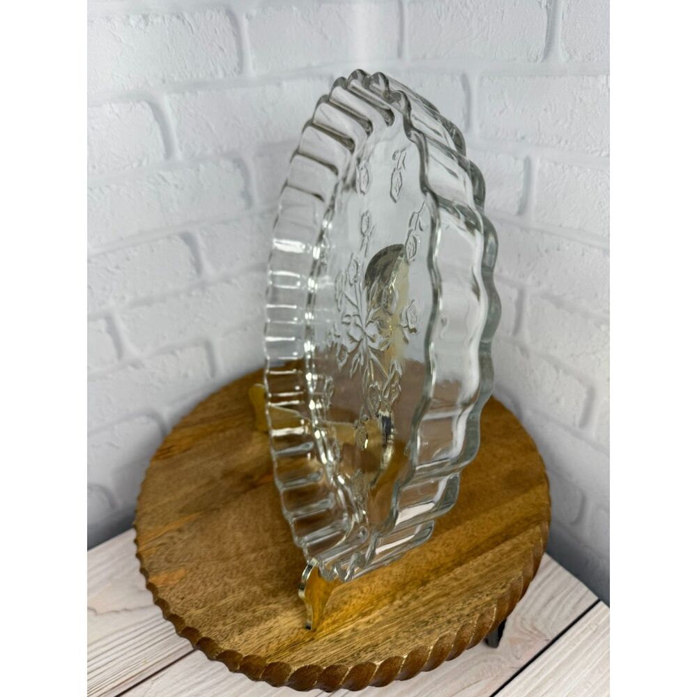 Anchor Hocking Savannah Quiche Pie Dish Floral Bottom Scalloped Clear VTG - Picture 8 of 8